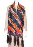 Silk Scarf with Sable Tassels - Black, Red, Yellow