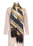 Silk Scarf with Sable Tassels - Black, Red, Blue