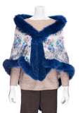 White Silk Shawl with Dyed Midnight Blue Fox Fur