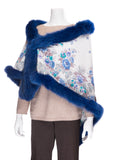 White Silk Shawl with Dyed Midnight Blue Fox Fur
