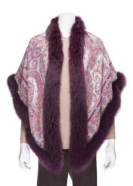 Silk Shawl with Burgundy Fur
