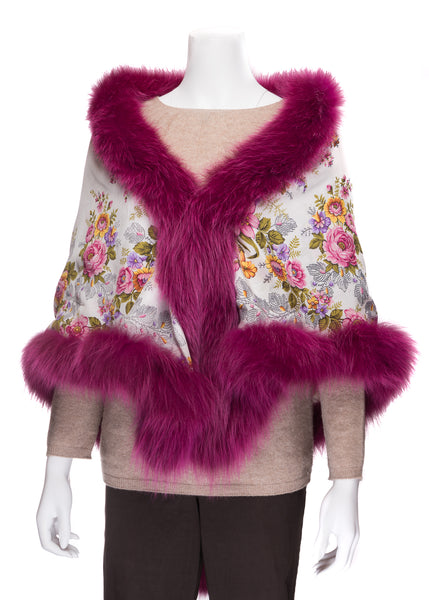 Silk Shawl with Fuchsia Fur