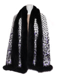 White Silk Wrap with Black Polka Dot Trimmed with Black Fox Fur