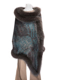 [SOLD] Silk Chiffon Animal Print Stole Trimmed with Dark Grey Fox Fur