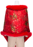 Silk Stole with Red Flower Print Trimmed with Dyed Red Fox Fur