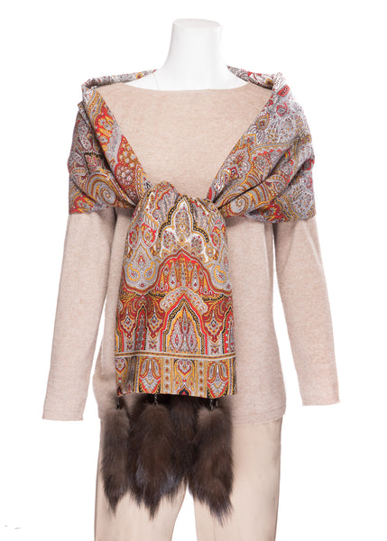 Large Wool Scarf with Sable Tassels - Imperial Print