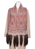 Wool Scarf with Sable Tassels - Beige Paisley