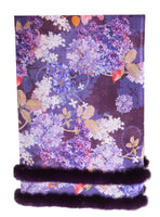 [SOLD] Wool Stole Flower Print Trimmed with Purple Fox Fur